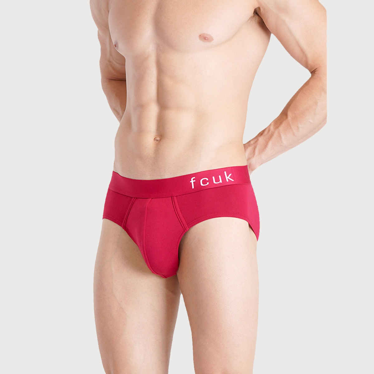 Fcuk Glo Park Royal | Men s Solid Briefs Pack of 2 | Tango Red | Artisan s Gold | L