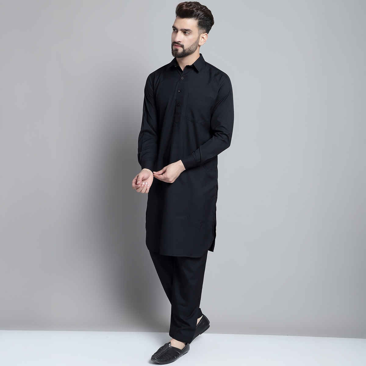 Jompers Men's Kurta Set | Black - L