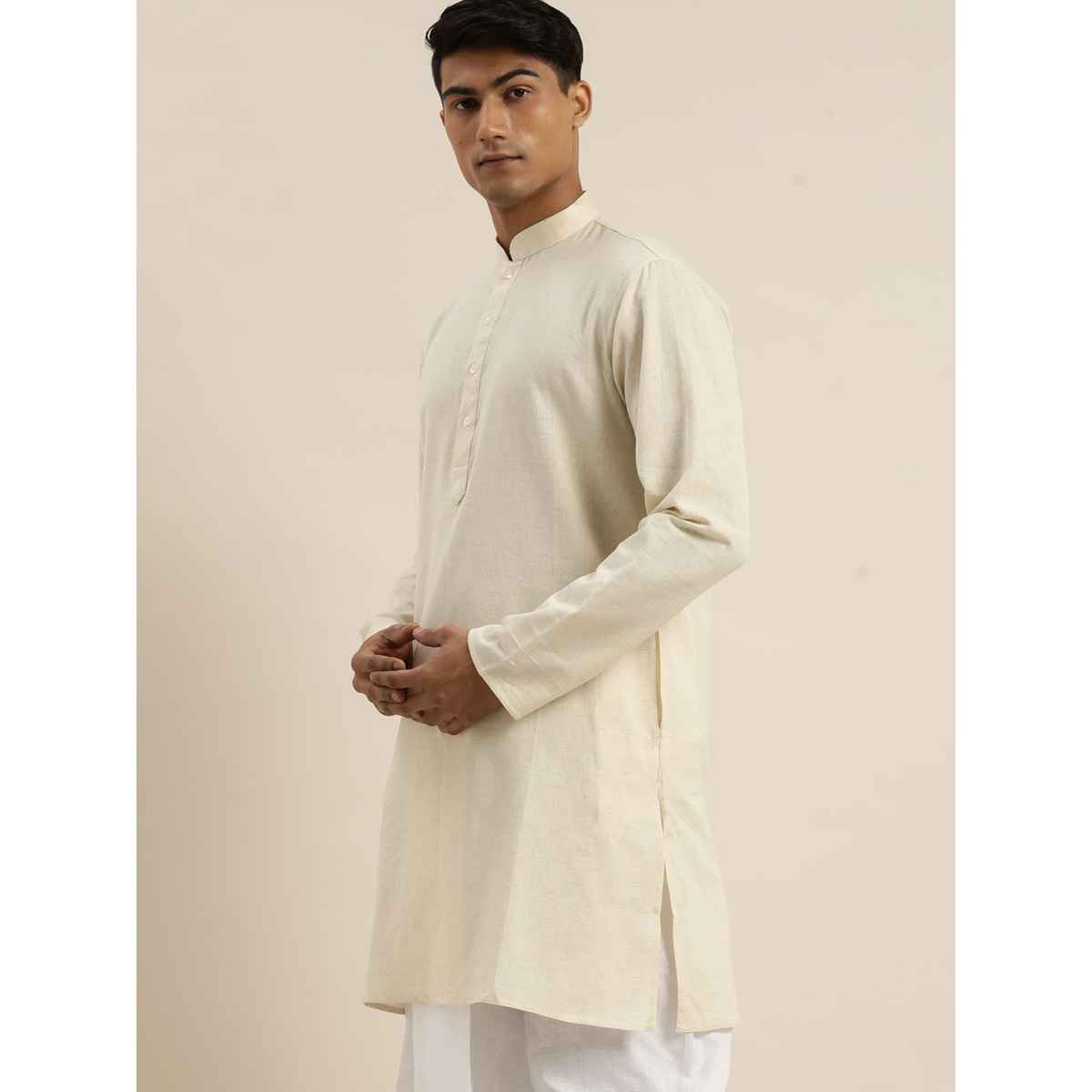 Vastramay Men's Cotton Short Kurta | Cream - XL