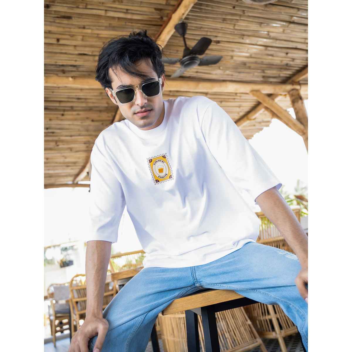 Bonorganik Men's Generic Oversize Front Print T-shirt | BON12030 | White - M