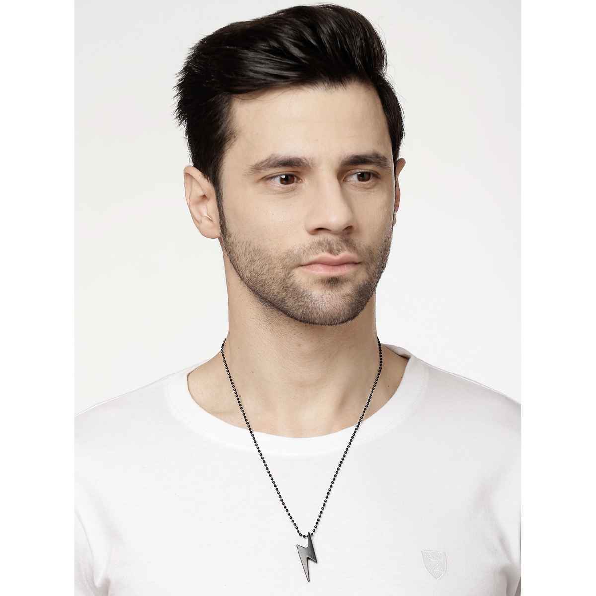 NVR Men's Black Plated Flash Pendant With Chain | NVR2376