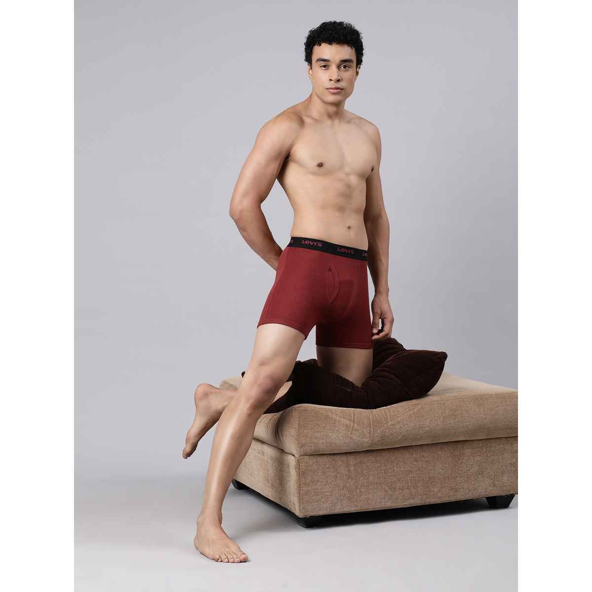 Levi's Innerwear Men's Pure Cotton Long Length Trunk | Red and Black - M