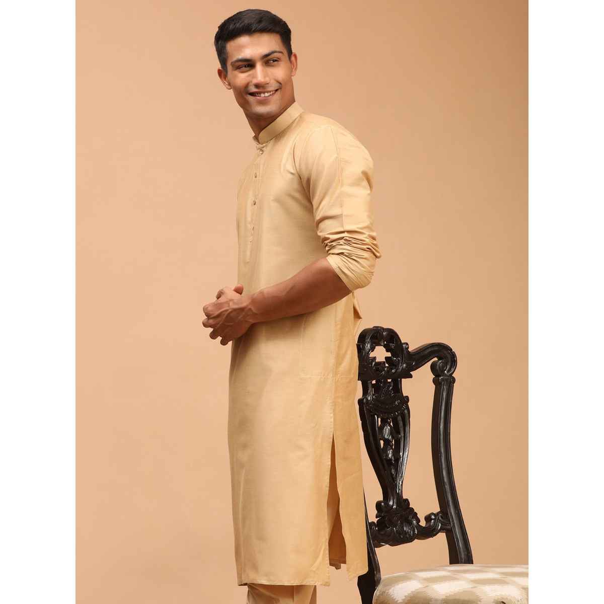 Vastramay Men's Viscose Kurta | Rose Gold - M