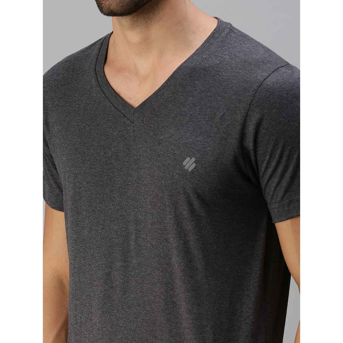 ONN Premium Men's Solid Pure Cotton V Neck T-shirts | Black Melange | Size - M