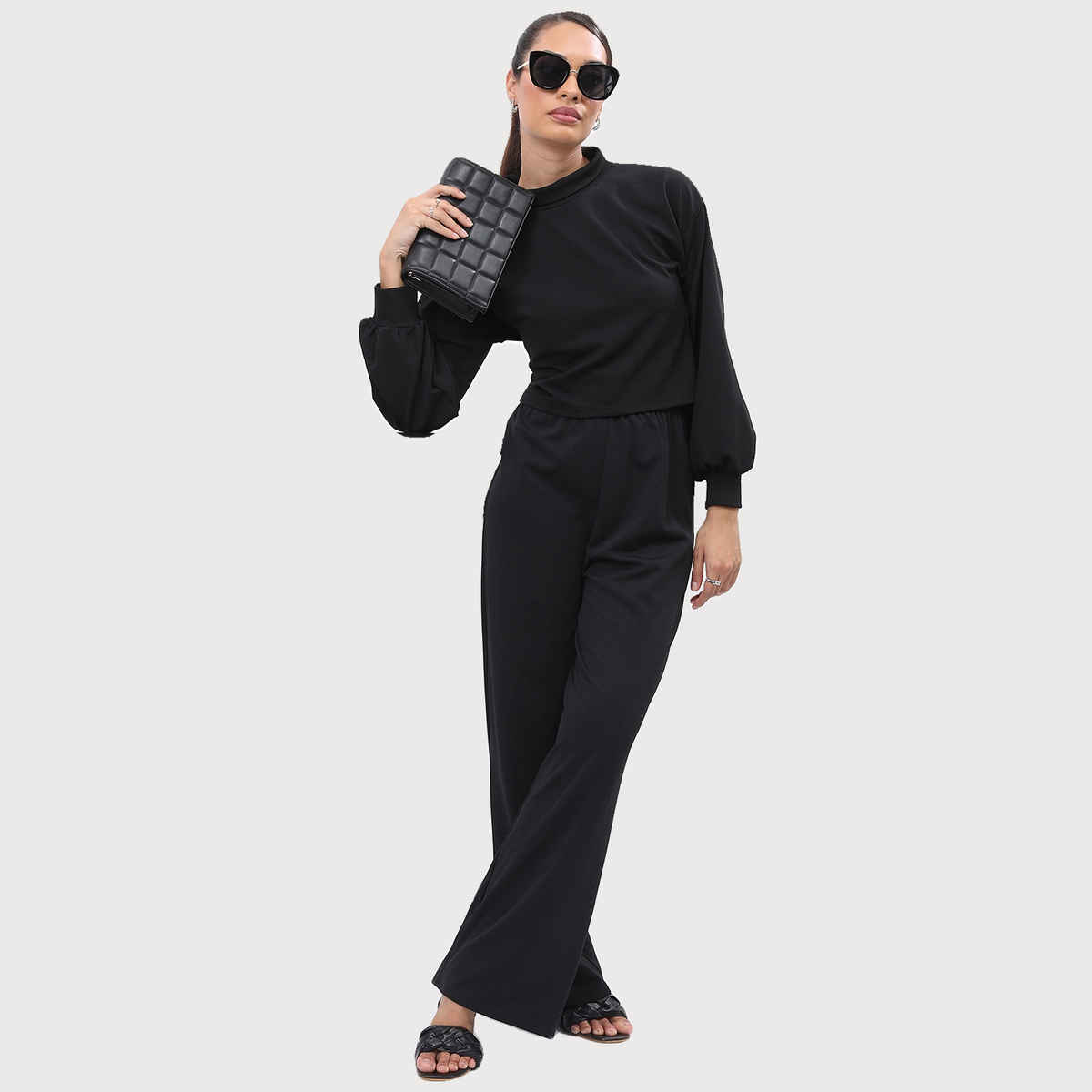 Ketch Women Turtle Neck Top With Trouser Co-ords | Black | M