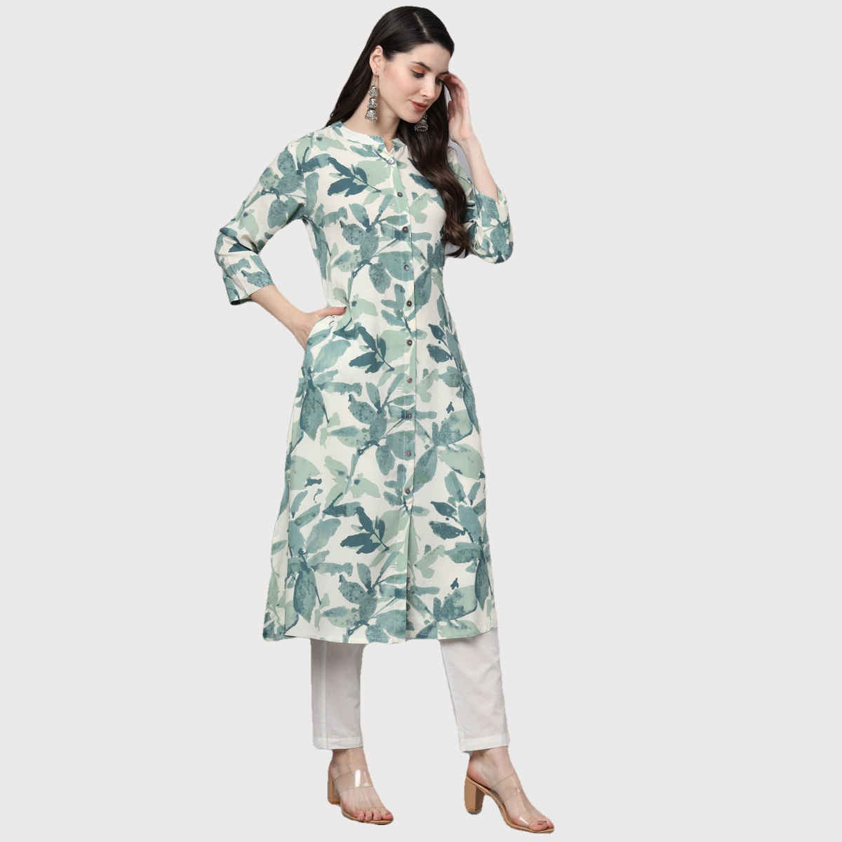 Divena Women s A-Line White Rayon Kurta | DBK1356 | M