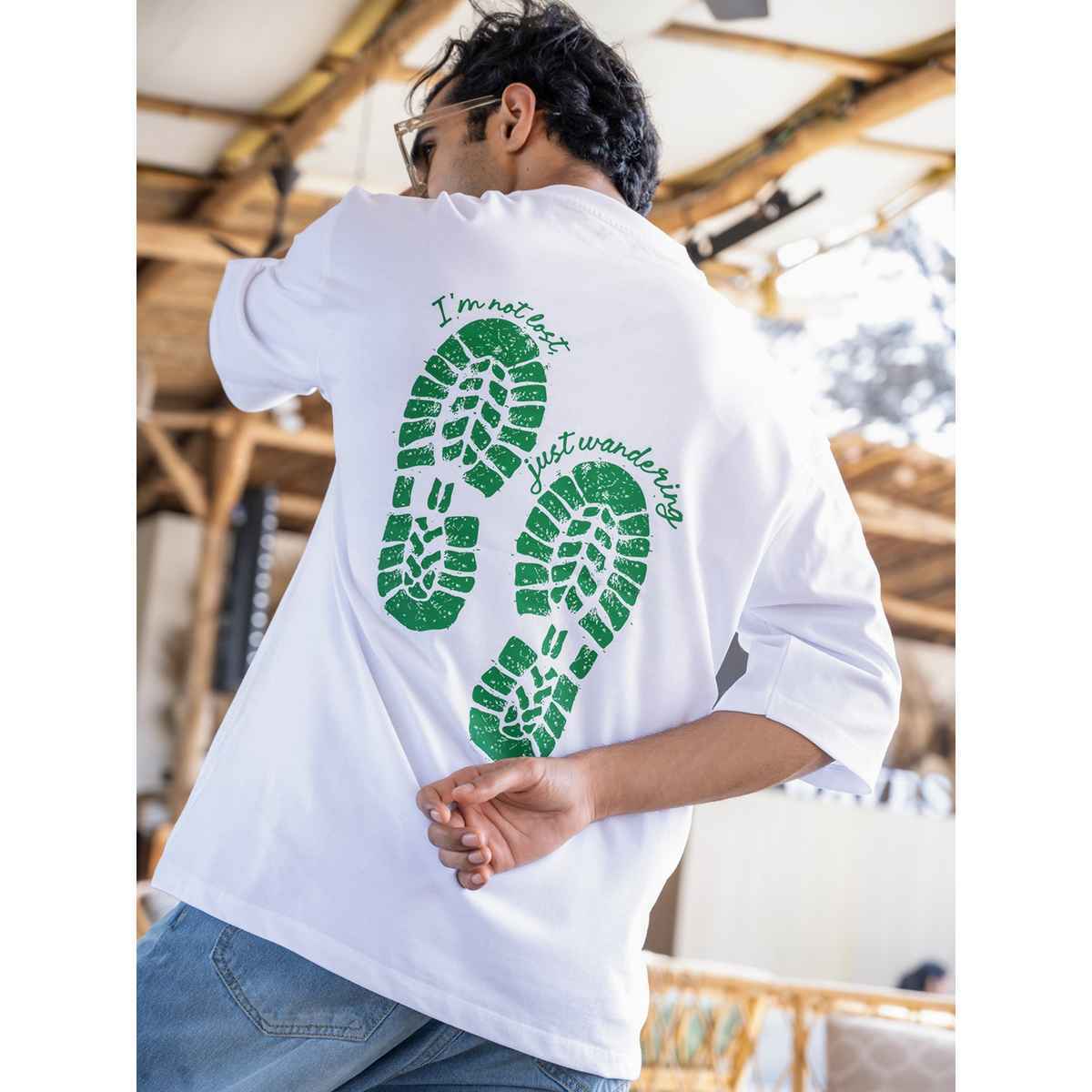 Bonorganik Men's Generic Oversize - Front and back Print T-shirt | BON12075 | White - S