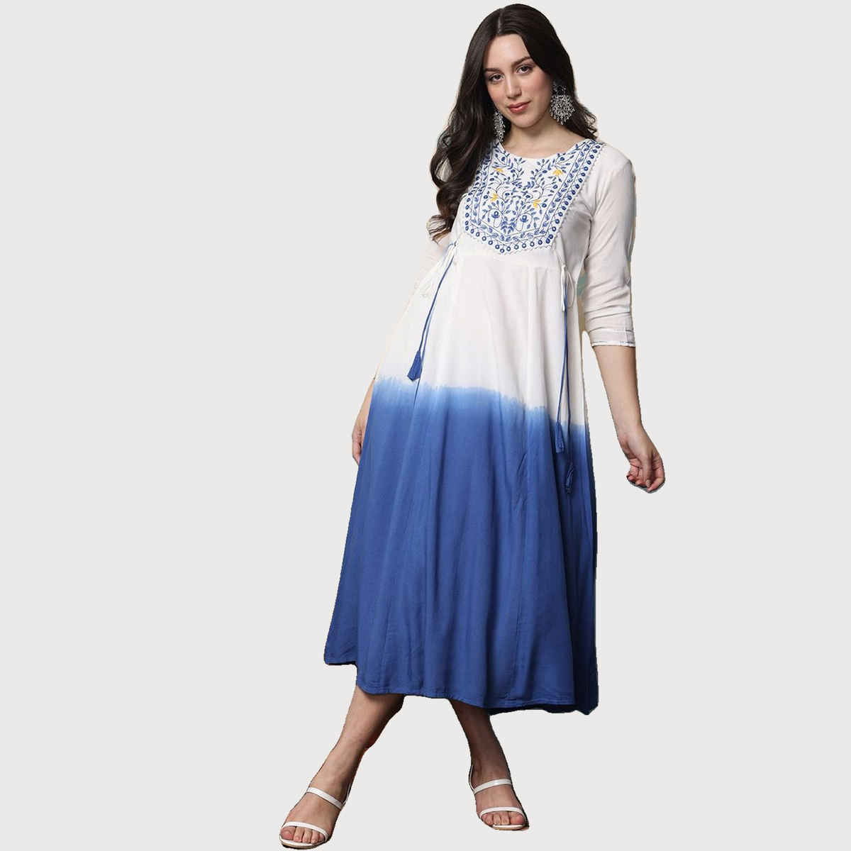 Ishin Women's Kurta Rayon Staple | Cream - S