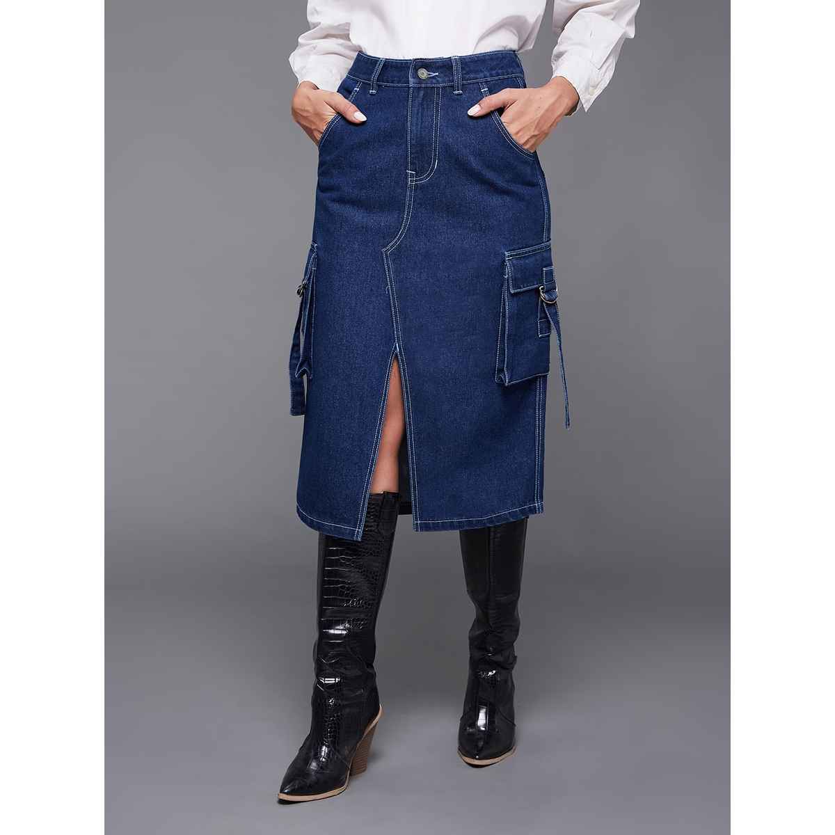 Miss Chase Women s Timeless Enigma Cargo Midi Skirt Navy Blue | 28