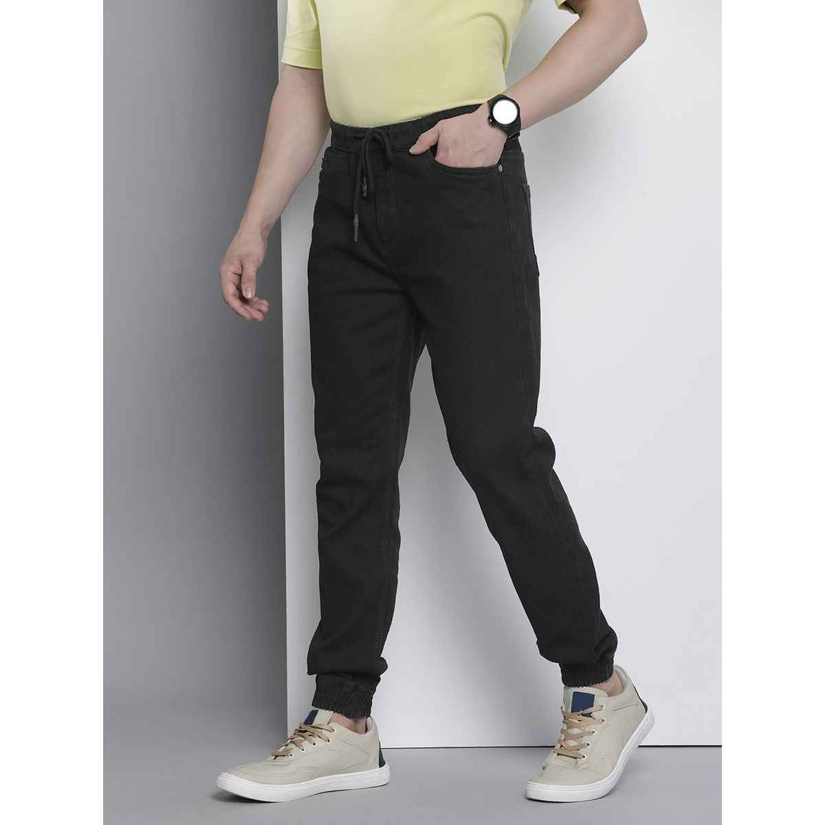 The Indian Garage Co Men's G201 Slim Fit Solid Casual Denim Jogger | Black | 32