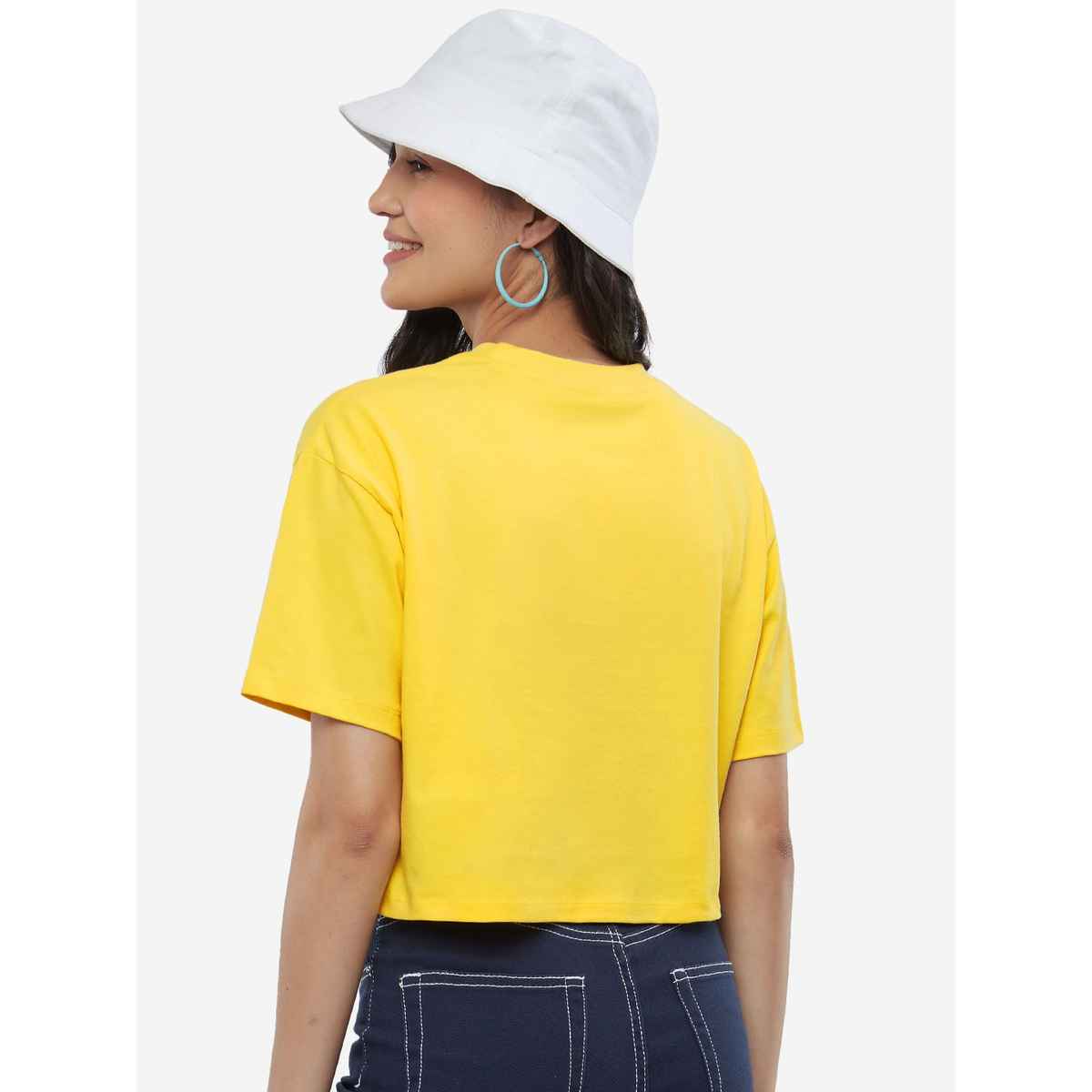 The Souled Store Women's Minions Stay Weird Stay Happy Oversized Cropped T-shirt | Yellow - XS