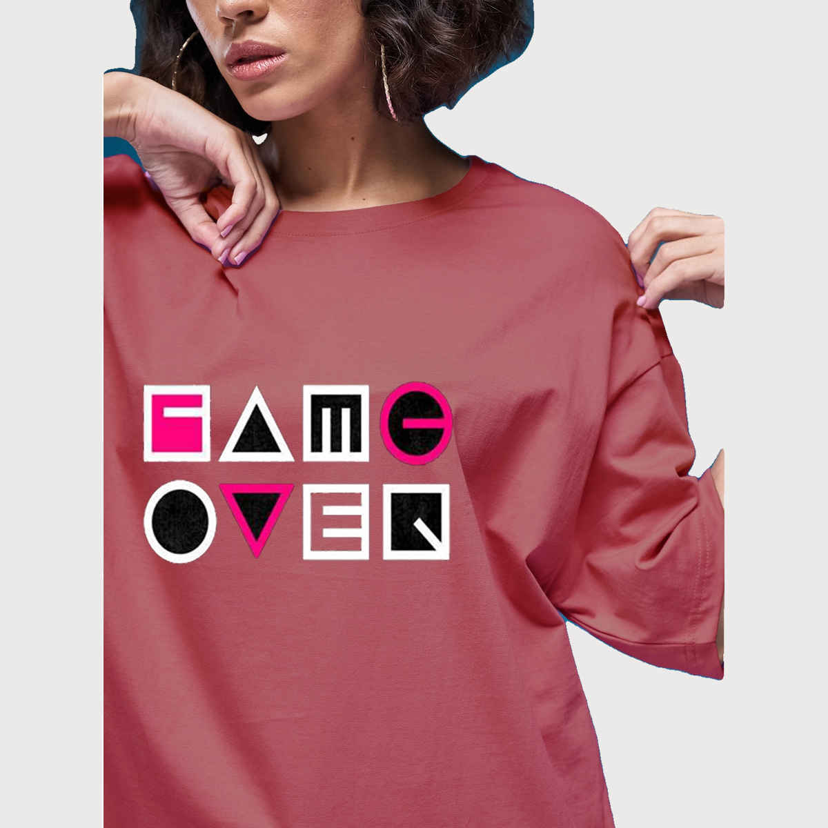 Smartees Women's Oversize Printed T-shirt | WW - 2041 | Onion Pink - L