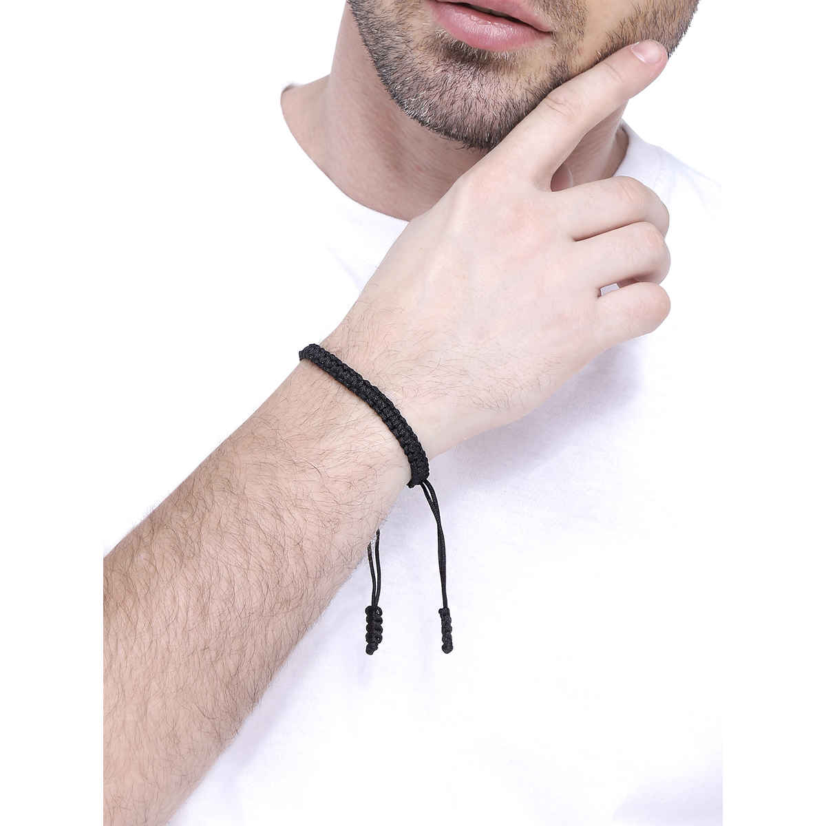 Yellow Chimes Black Nylon Adjustable Cord Bracelet for Men