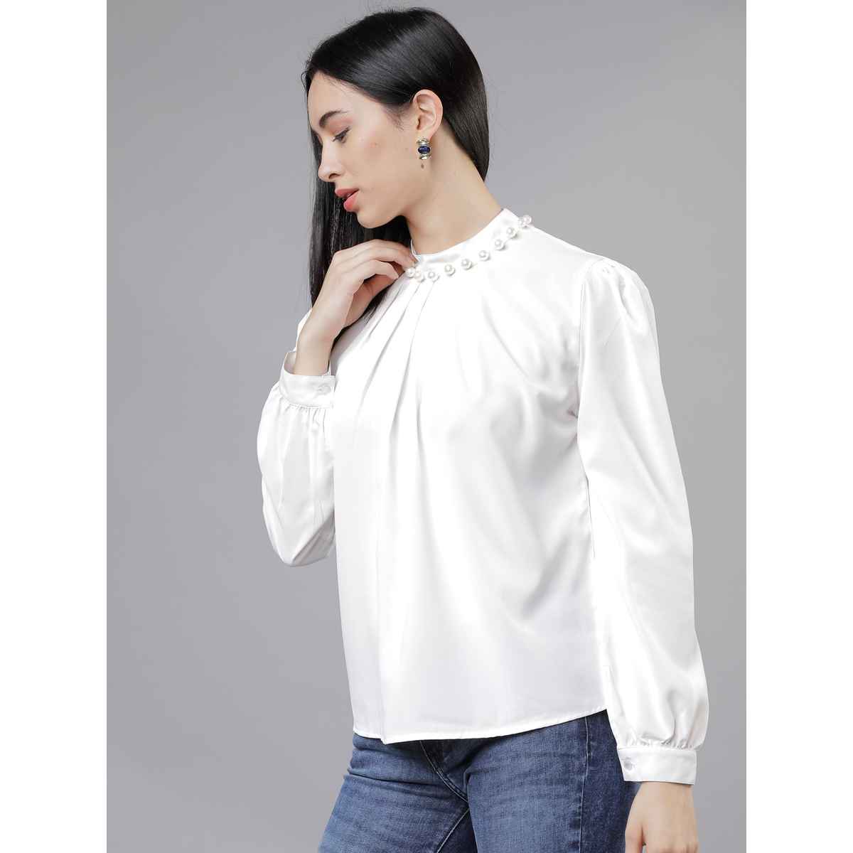 Tokyo Talkies Women's Solid A-Line Top | Off White - S