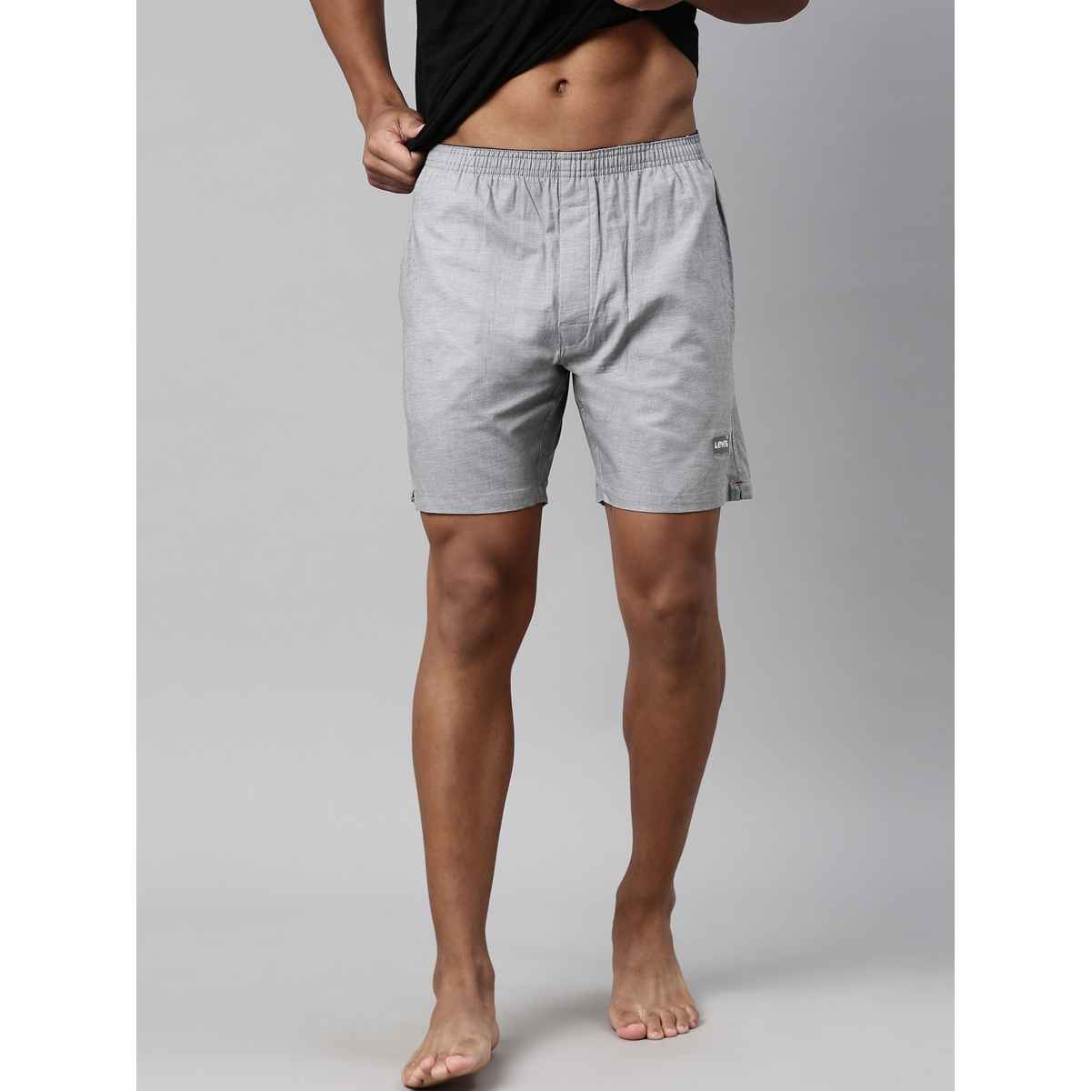 Levi's Men Solid Cotton Woven Soft Natural Hand Feel Boxer Shorts | Side Pocket | Grey Melange - M
