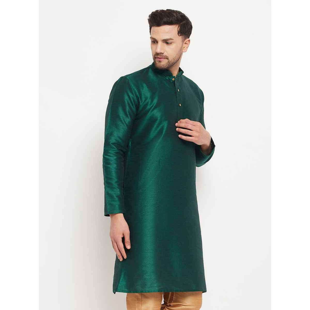Vastramay Men's Silk Blend Kurta | Green - 2XL