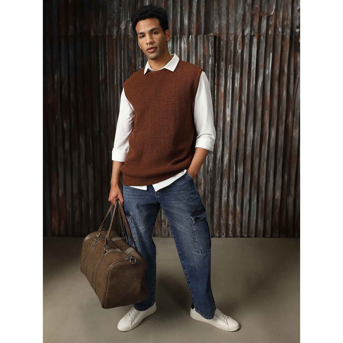 High Star Men's Sleeveless Round Neck Pullover Vest | Brown - L