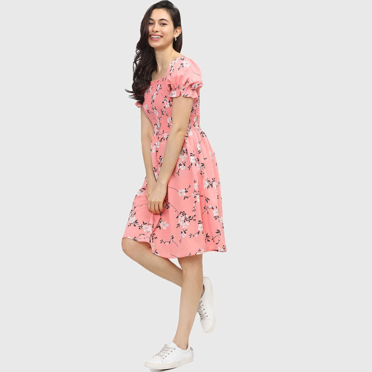 Tokyo Talkies Women's Coral Floral Dress | Pink & White - S