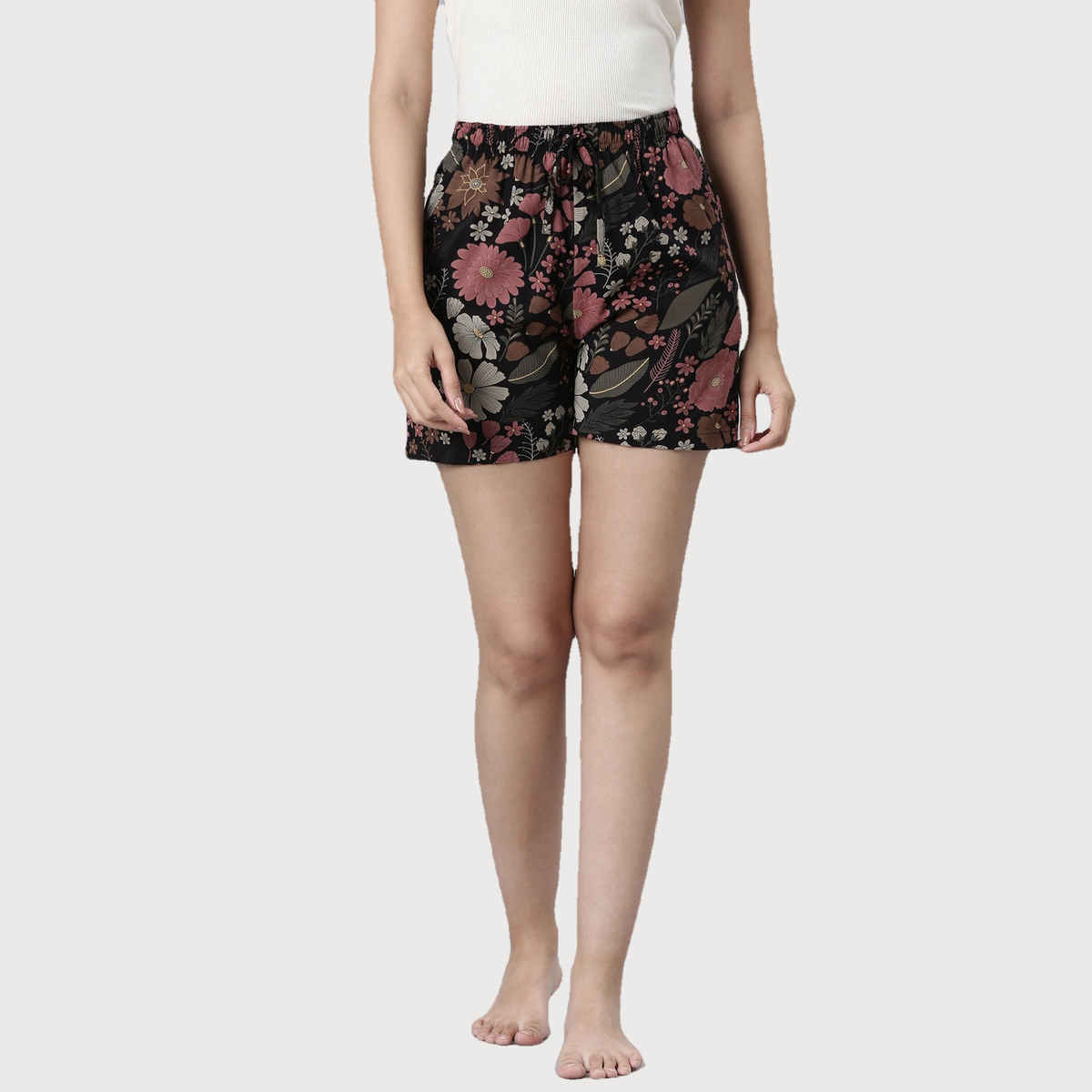 Go Colors Women's Printed Viscose Lounge Shorts | Black - M