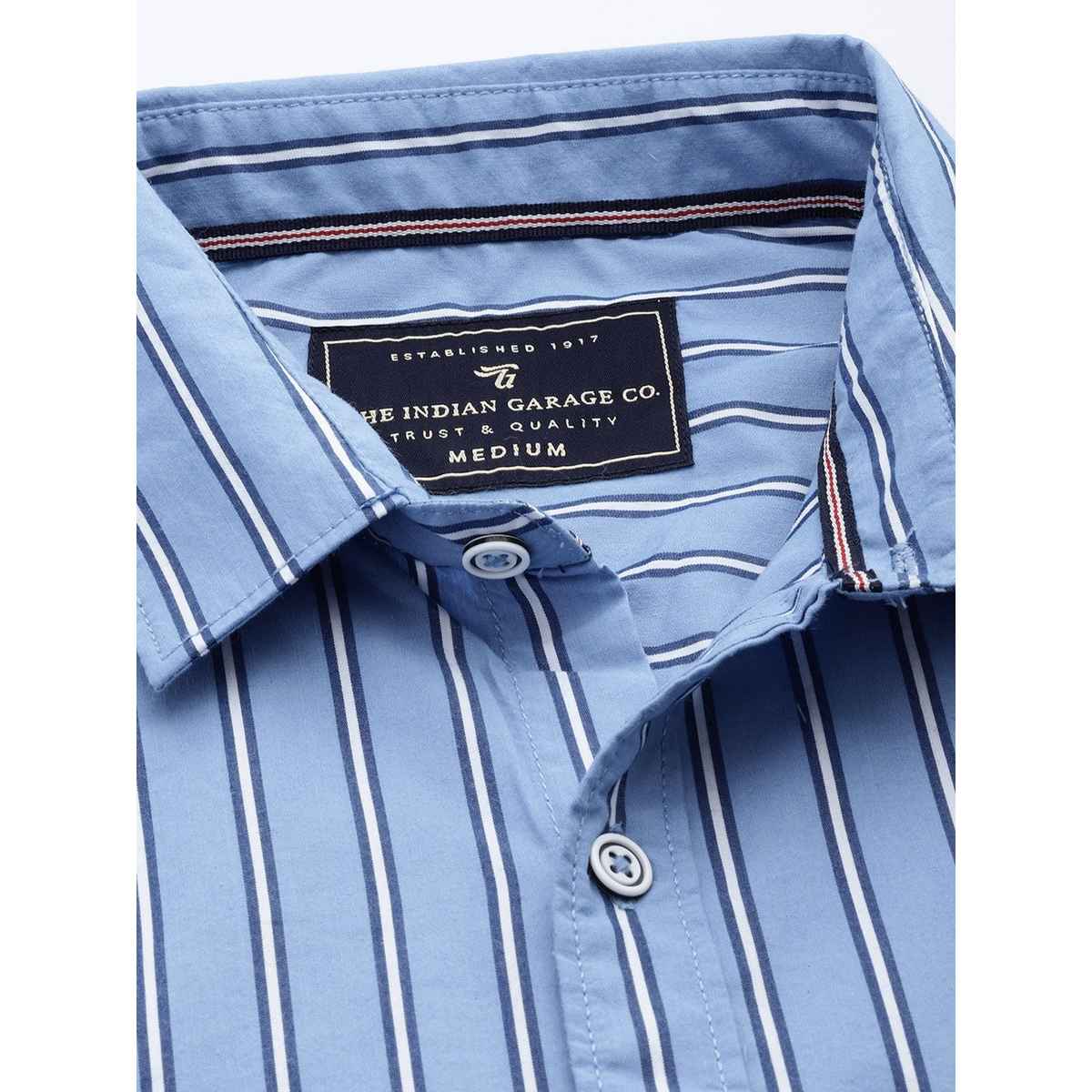 The Indian Garage Co Men's Slim Fit Multi Stripes Casual Shirt | Blue - 2XL