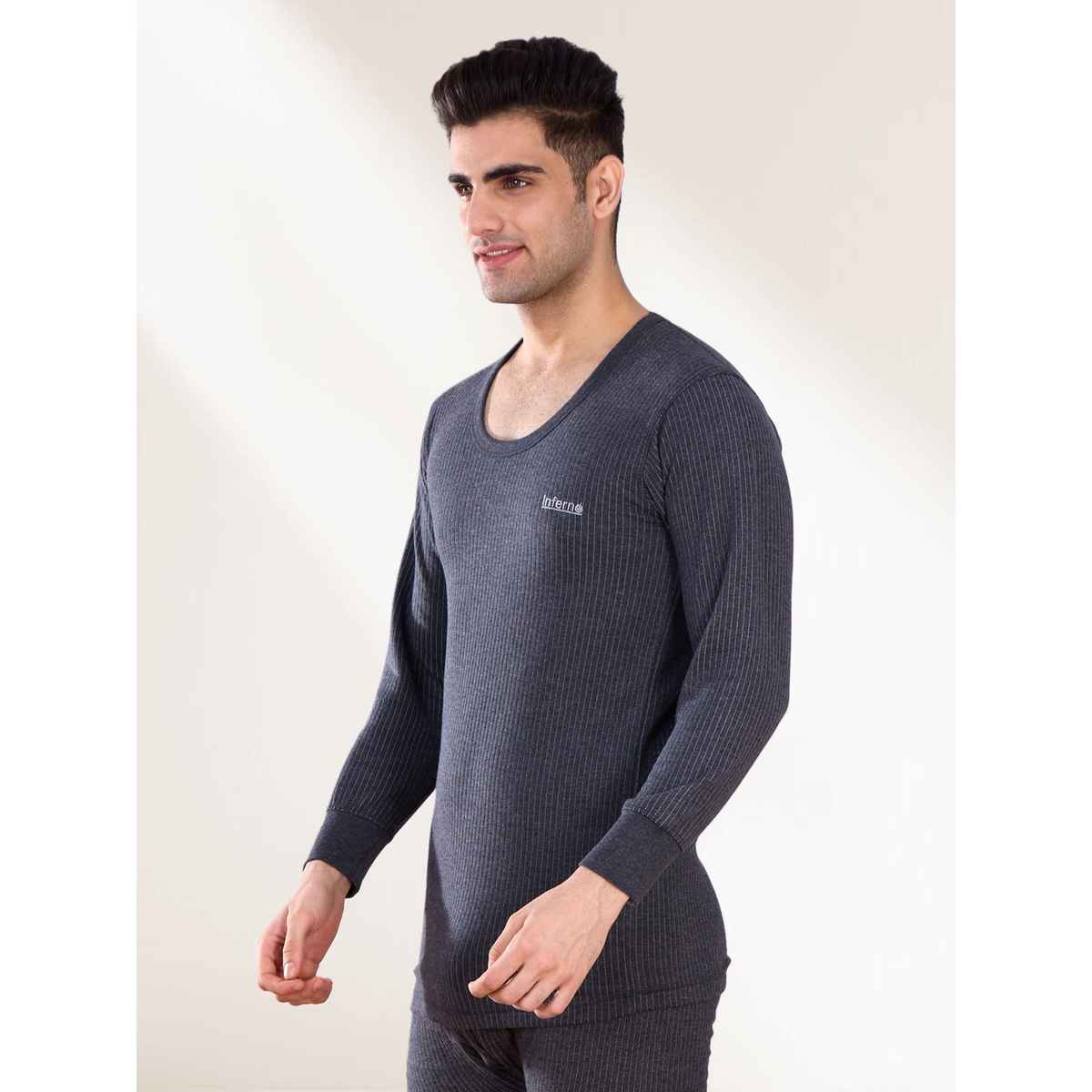 Lux Inferno Round Neck Full Sleeve Thermal Top for Men | Charcoal | 100 | XXL