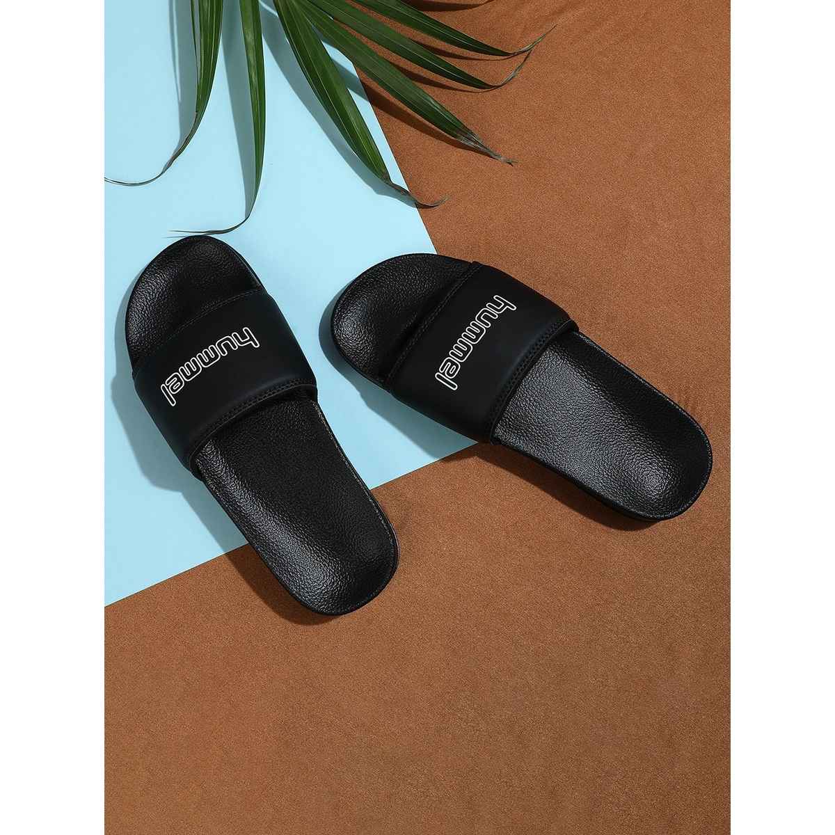 hummel Classic lightweight slides for Men with Cushioned Sole and Arch Support | Black | 8