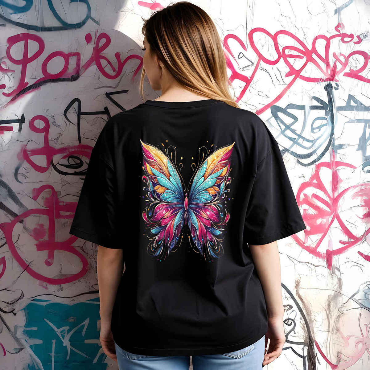 Smartees Women's Oversize Printed Tshirt | Black - M