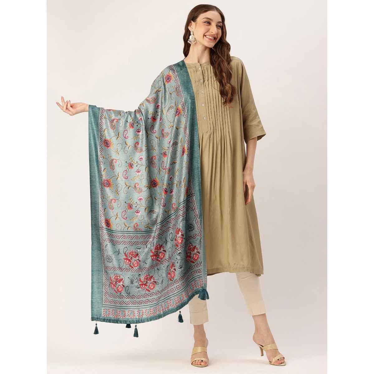 Ishin Sea Green Cotton Dupatta | 1029