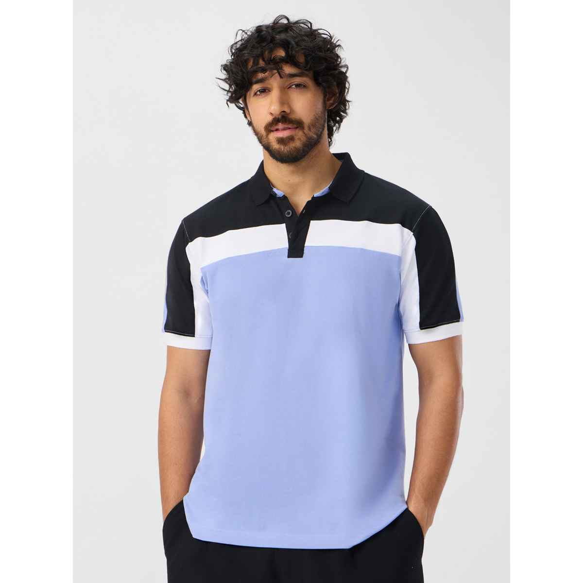 The Souled Store Men's Regular Colourblock Polo - Skyline Polos | Skyline | XL