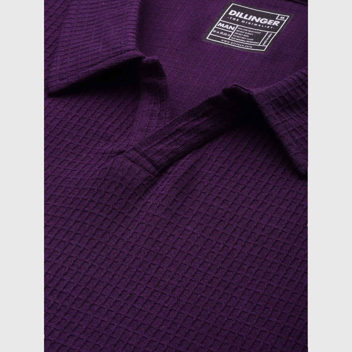 Dillinger Men's Waffle Structure Self Design Oversized Polo Collar T-shirt | Purple - 2XL