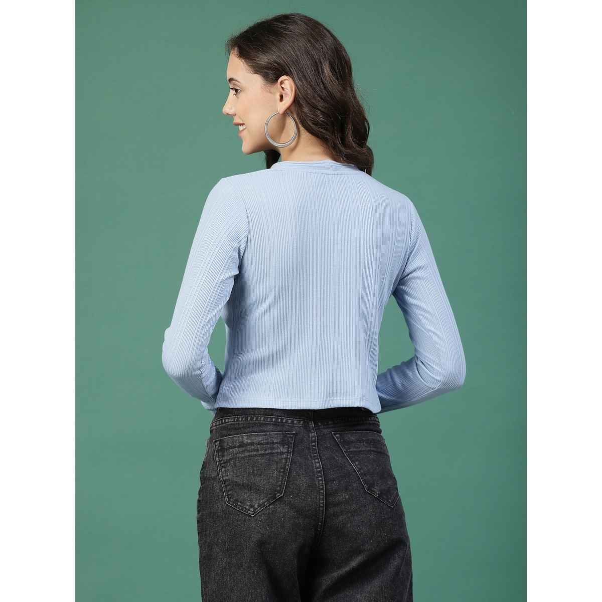 Rigo Women Rib Crop Top | Light Blue - M