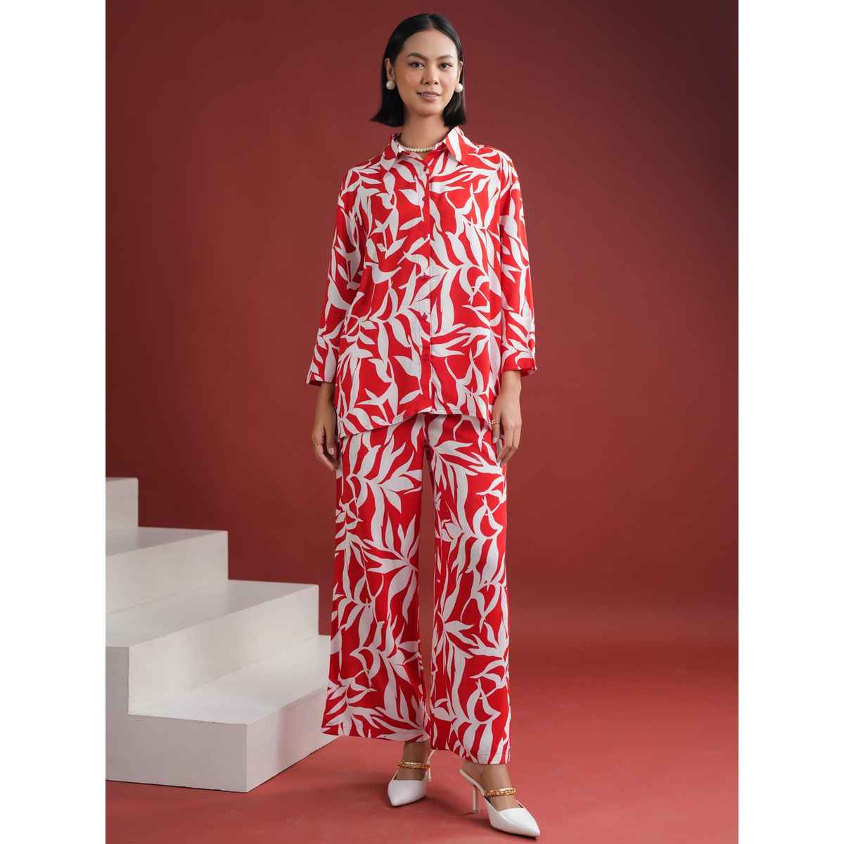 Sanskruti Homes Women's Red Floral Printed Night Suit Set | Se-nsp-859 | L