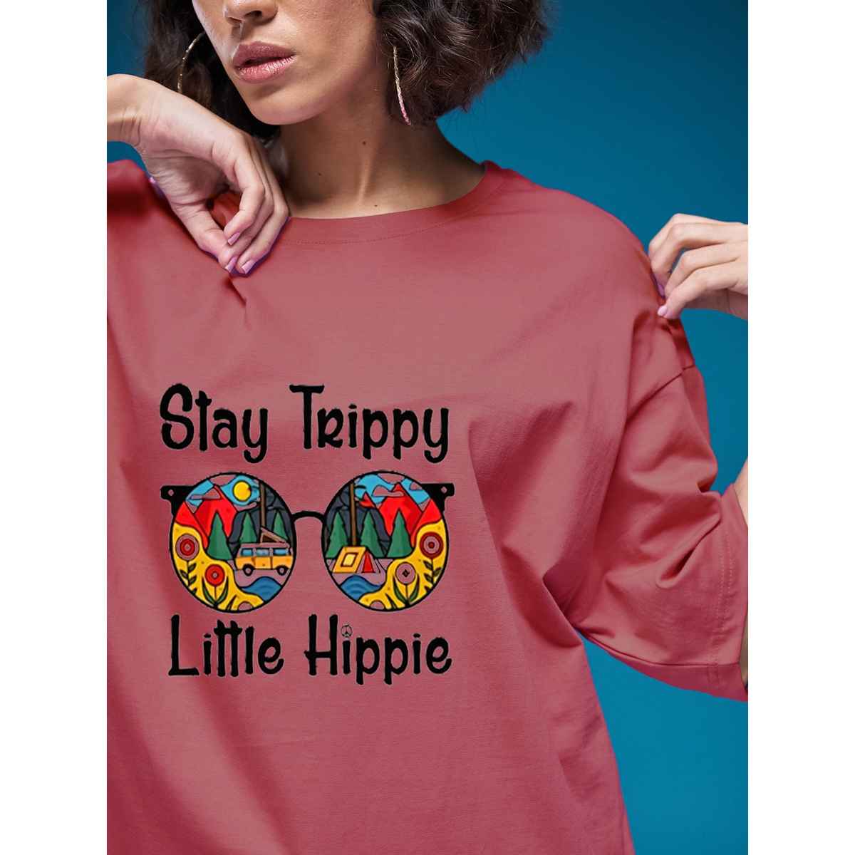 Smartees Women's Oversize Printed T-shirt | WW - 2032 | Onion Pink - M