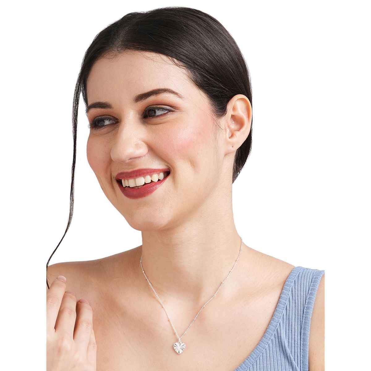 Accessorize London Women's Silver Textured Heart Pendant Necklace