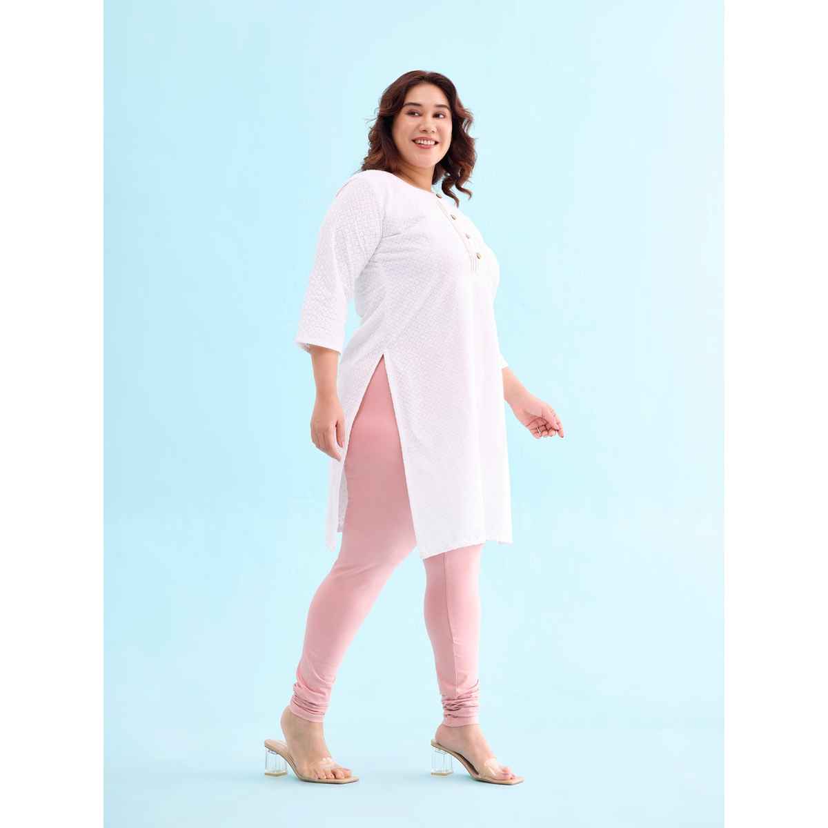 Go Colors Women's Solid Mid Rise Churidar | Baby Pink - S