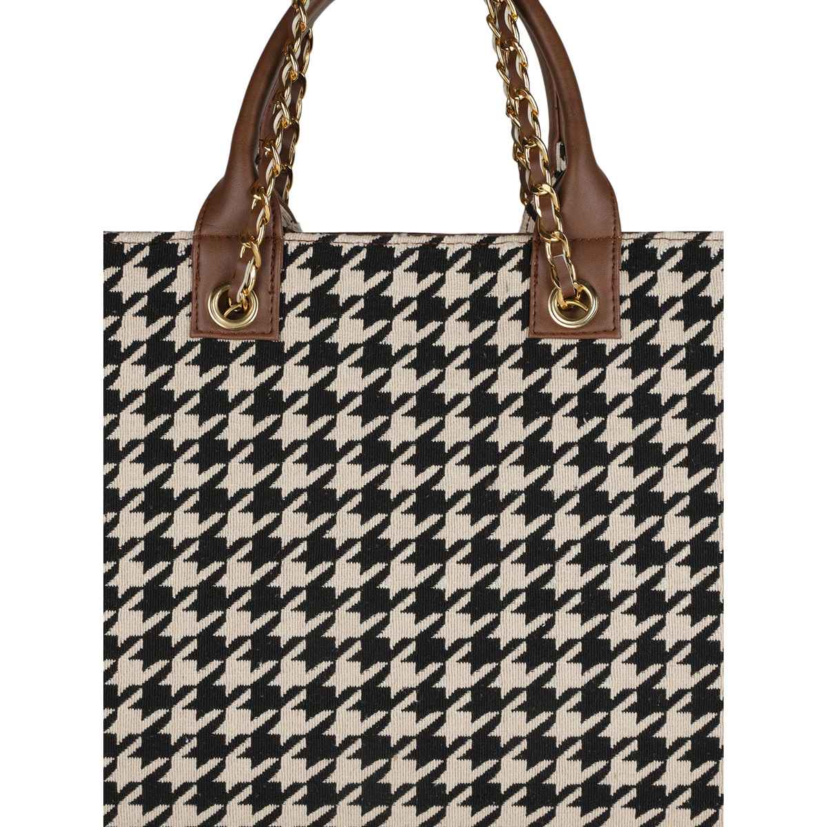 Mini Wesst Women's Geometric Fabric Handheld Bag | Black and White - One Size
