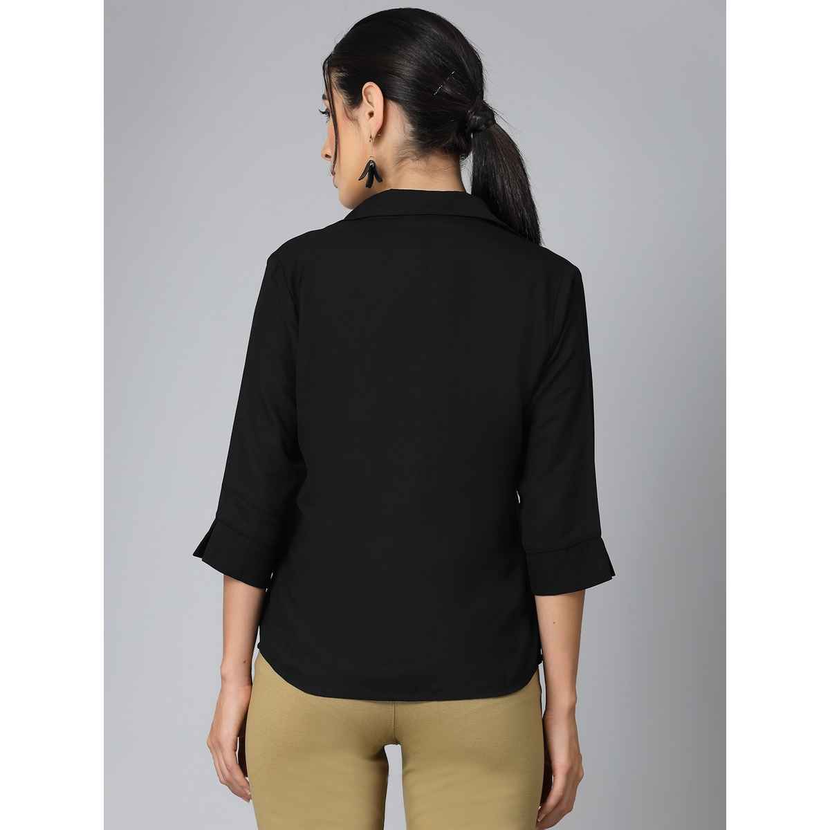 Style Quotient Women Nude Solid Polymoss Regular Casual Shirt | L | SS23SQARTI - Black