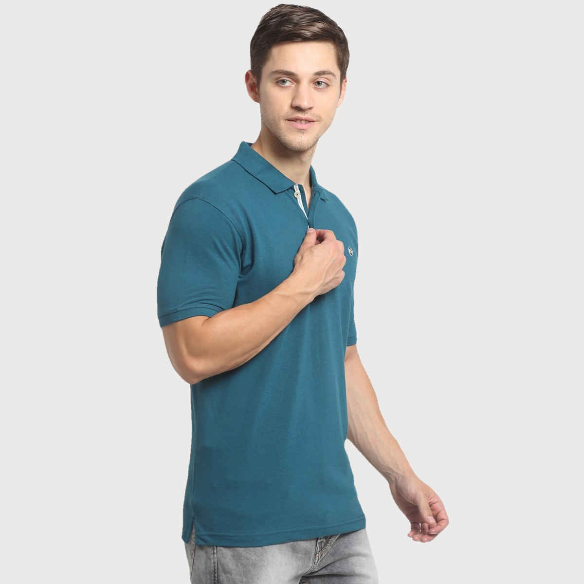 Cantabil Men's Solid Polo Neck Casual T-shirt | Airforce - L