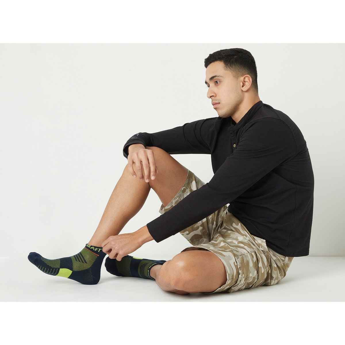 Wildcraft Men's Solid Cotton Low Ankle Socks | Navy and Yellow - Free Size