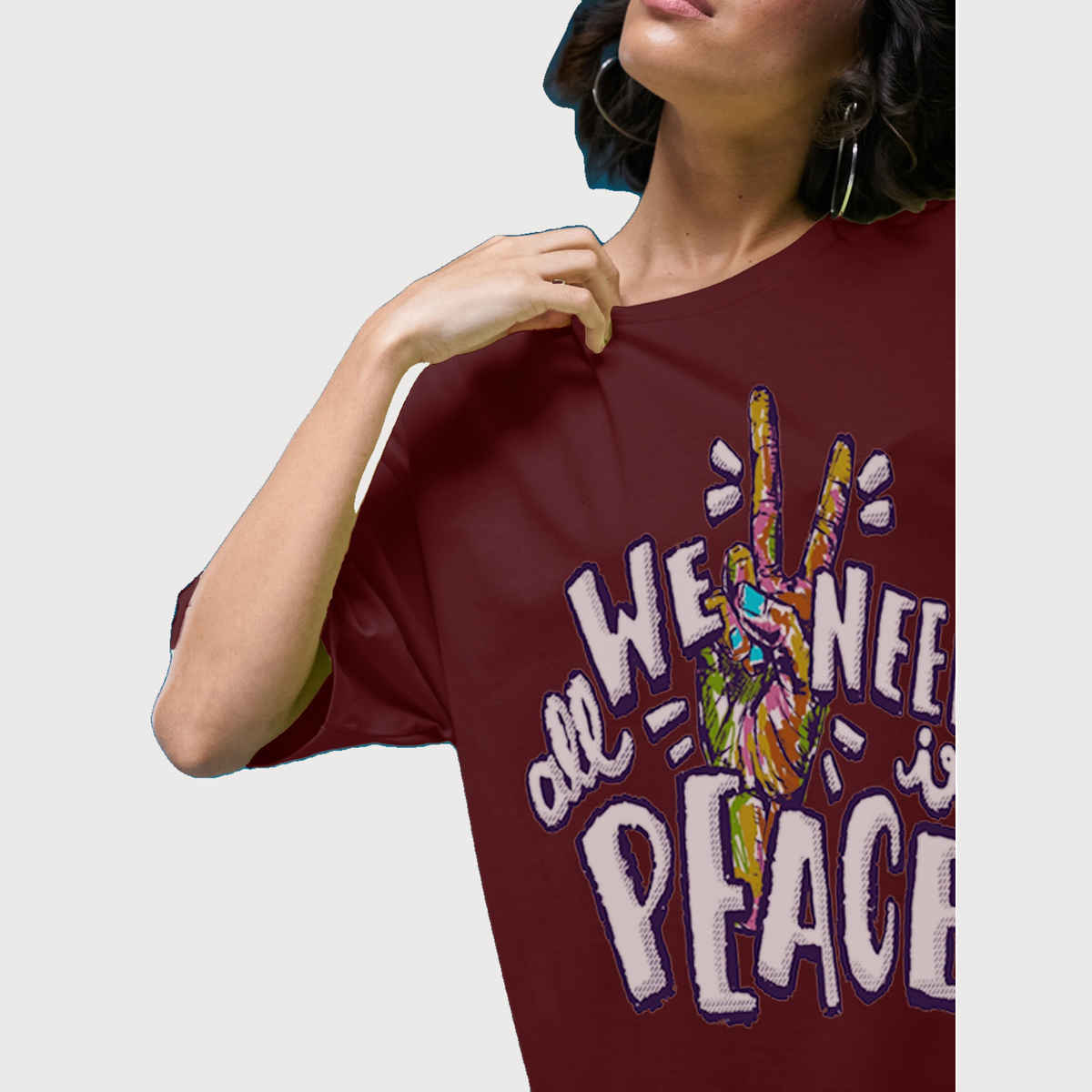 Smartees Womens Oversize Printed T-shirt | WW - 2055 | Maroon - S