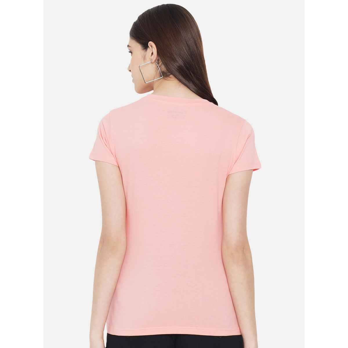 Fabflee Women Regular Cotton Printed Round Neck Tshirt | Pink | FAB-WT-07 | M