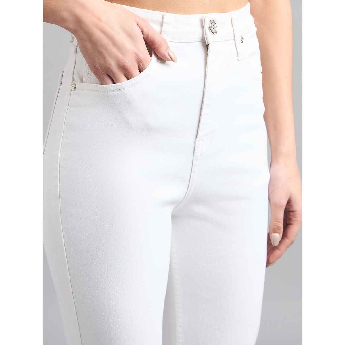 Style Quotient Women Straight Fit High Rise Stretchable Jeans | 28 | SS24SQJOPLIN - White