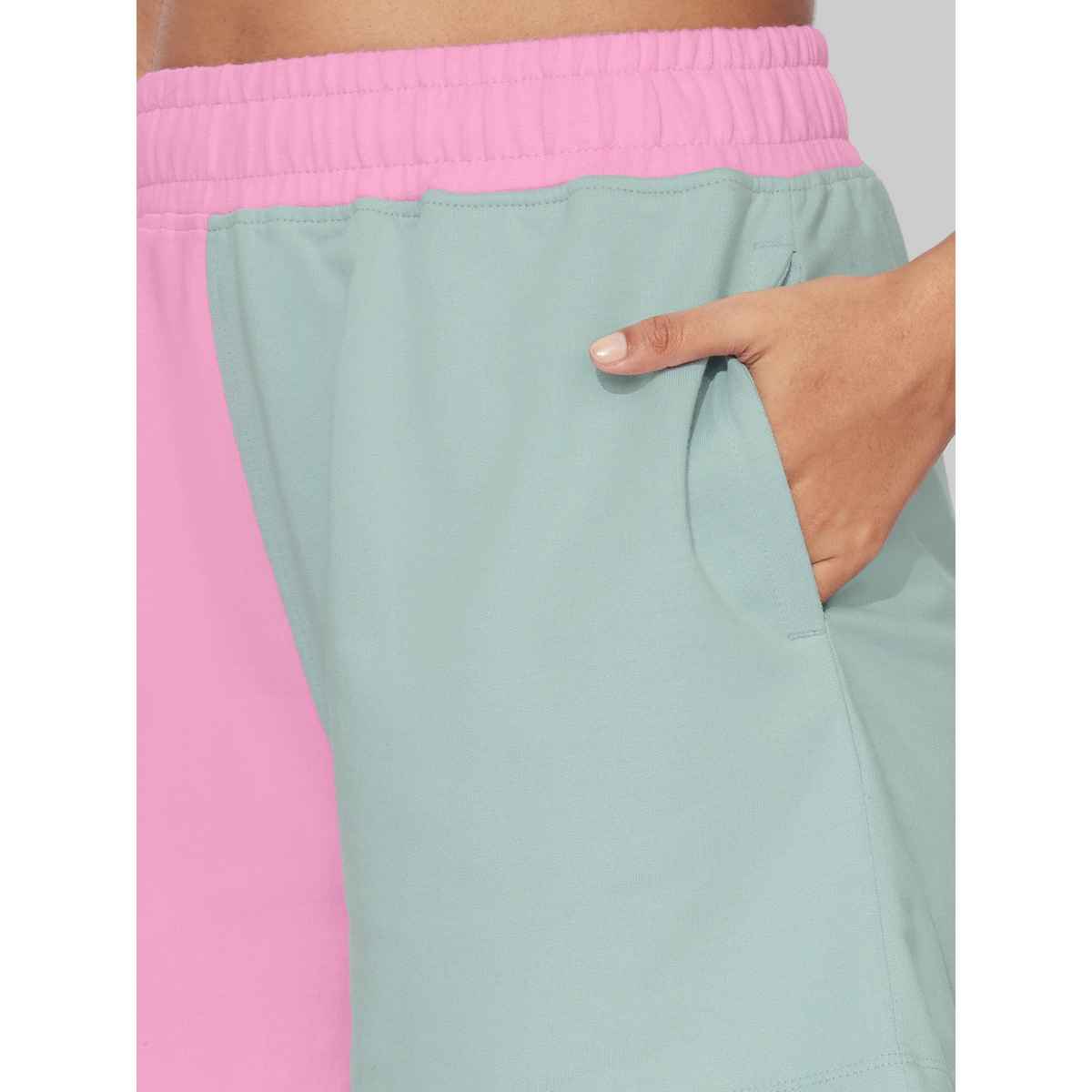 The Souled Store Women's Solids Colourblock Shorts | Pink Green - L
