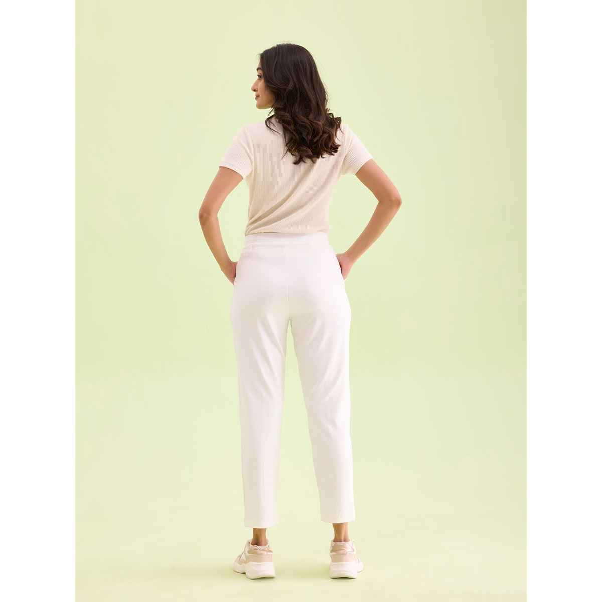 Go Colors Women's Solid Stretch Ponte Pants | LT03 | White - S