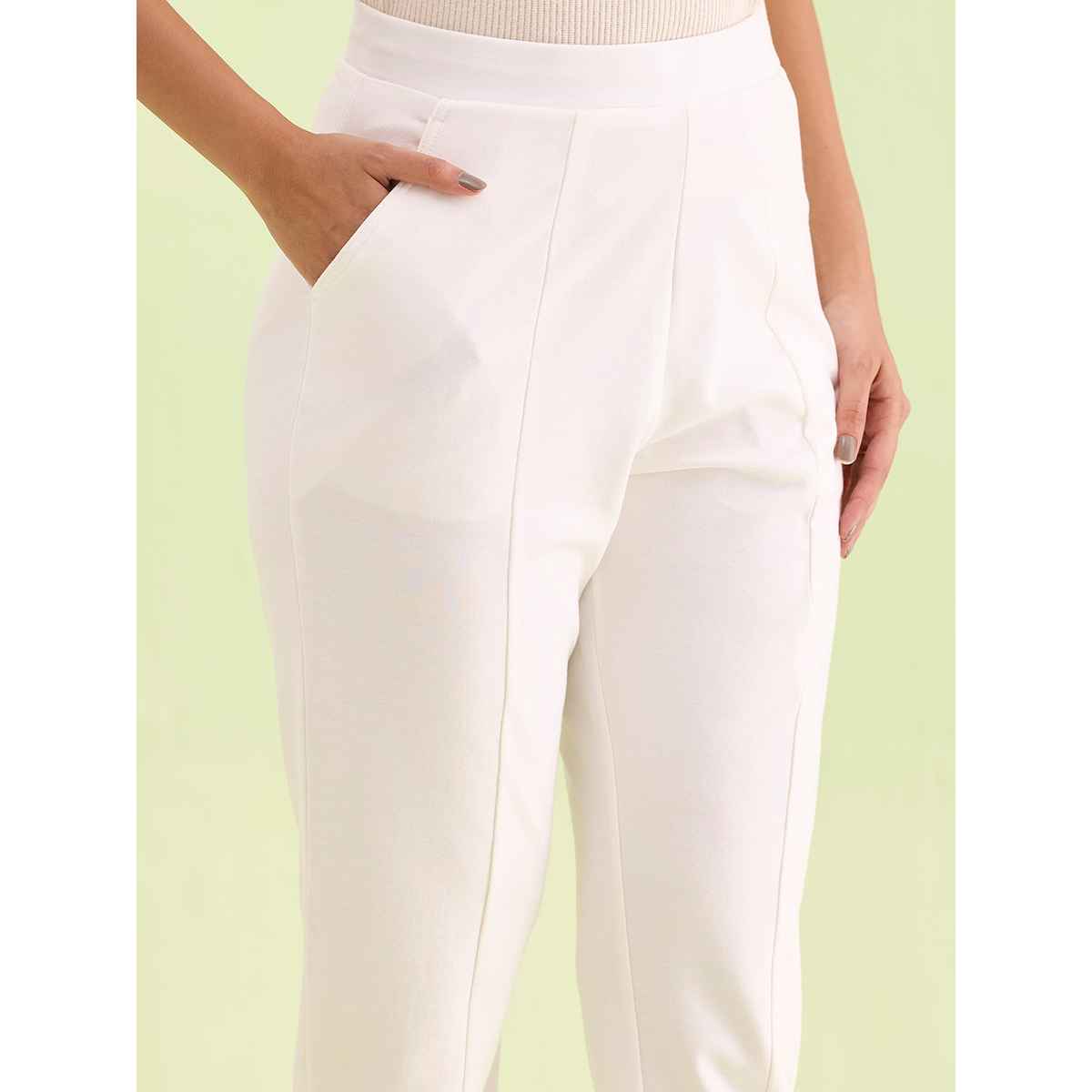 Go Colors Women's Solid Stretch Ponte Pants | LT03 | White - S