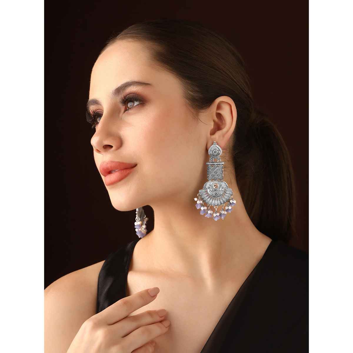 Priyaasi Oxidised Silver Plated Ruby Green Jhumka Earring