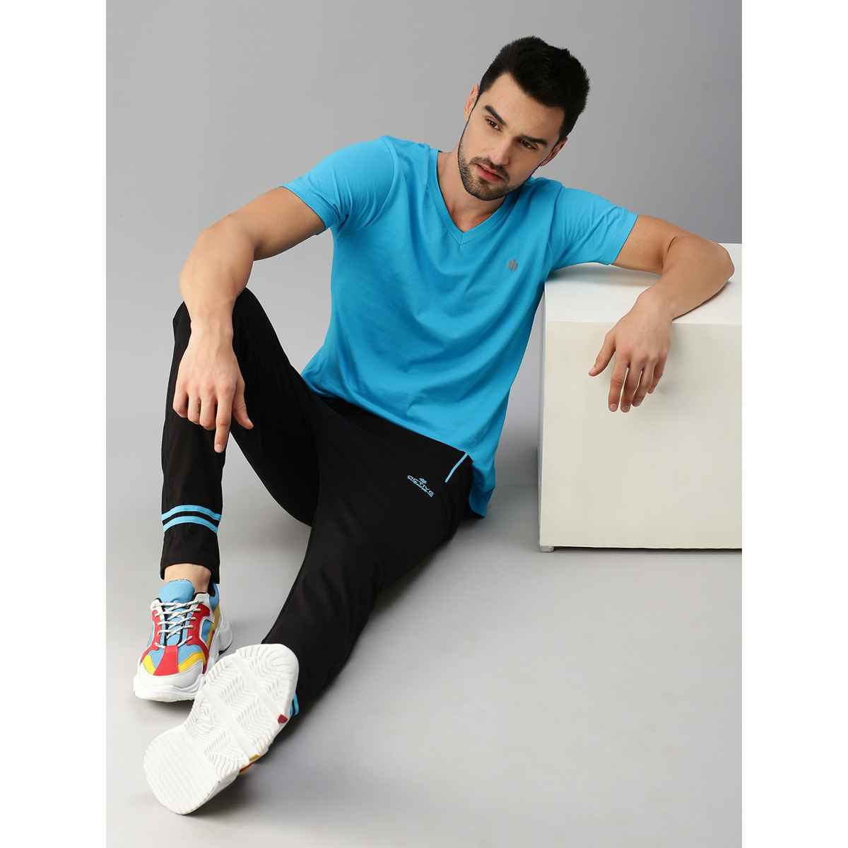 ONN Premium Men's Solid Pure Cotton V Neck T-shirts | Light Blue | Size - 2XL