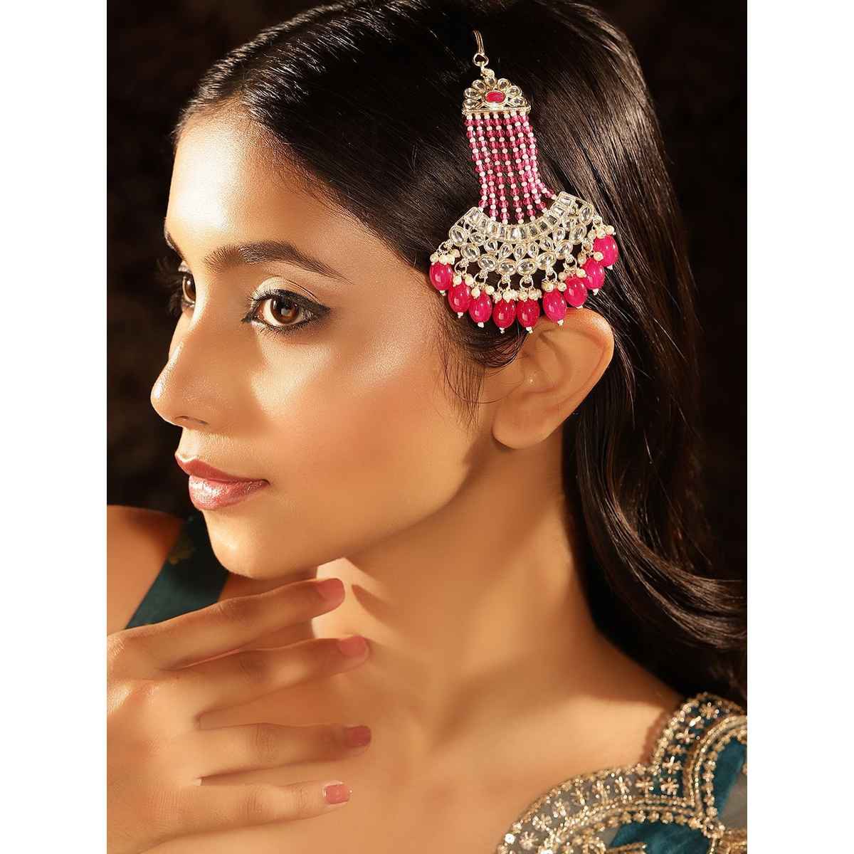 Priyaasi Gold-Plated Kundan Studded Jhumar-Passa Head Jewellery