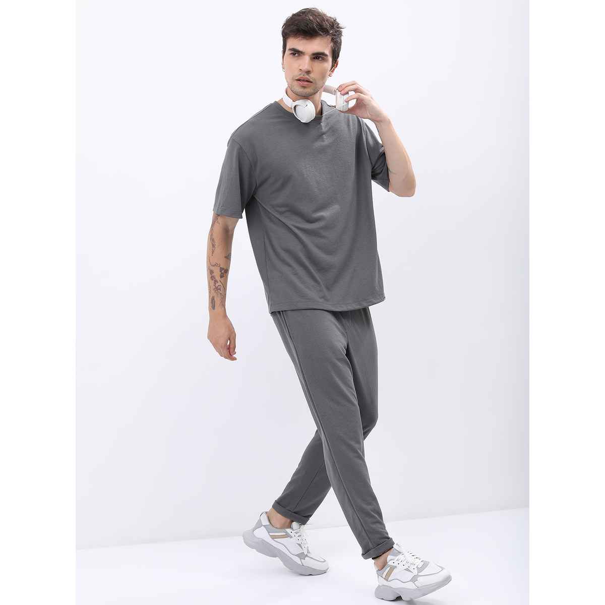 HIGHLANDER Men's Popcorn Structured Oversized T-shirt | Grey - L