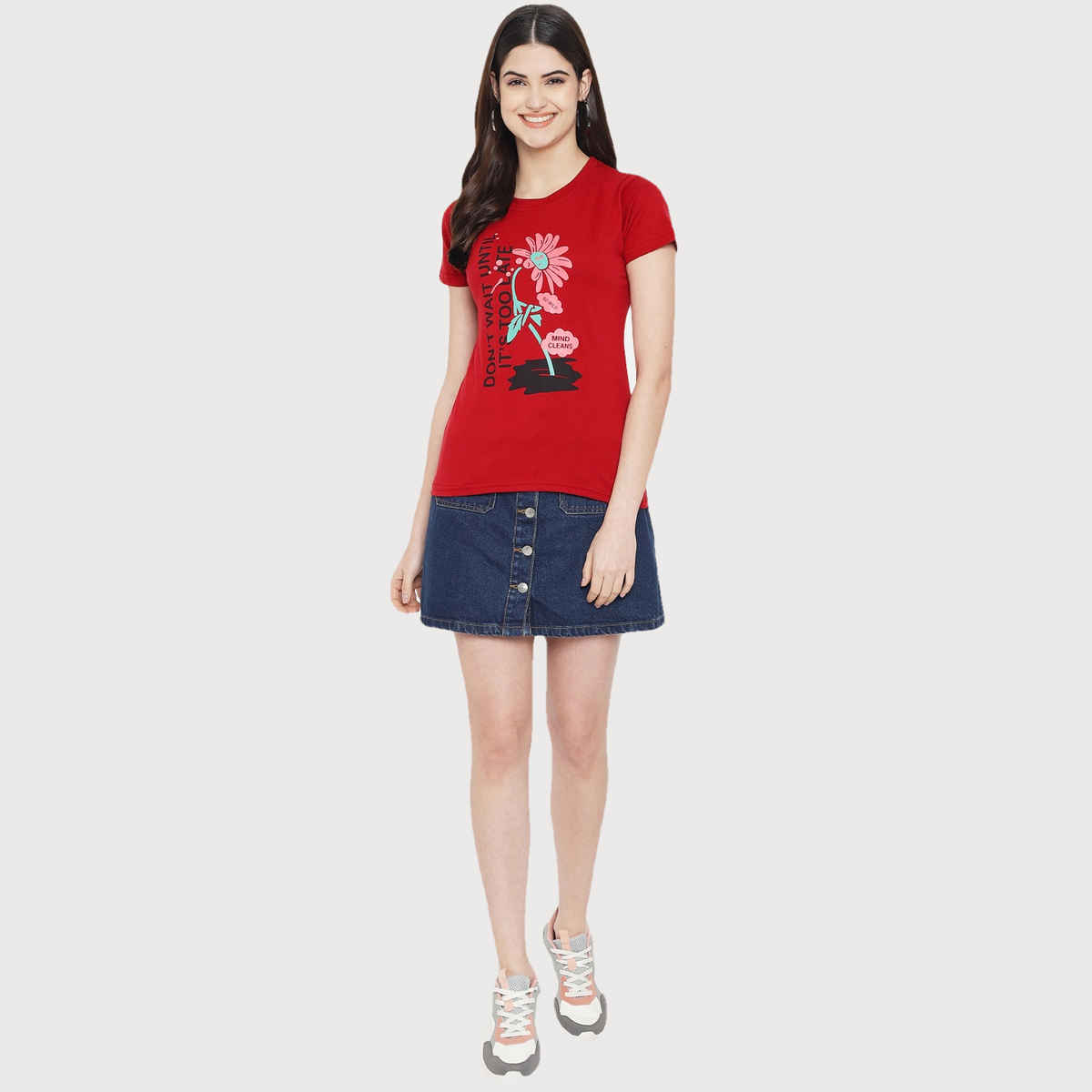 Fabflee Women Regular Cotton Printed Round Neck Tshirt | Maroon | FAB-WT-12 | L